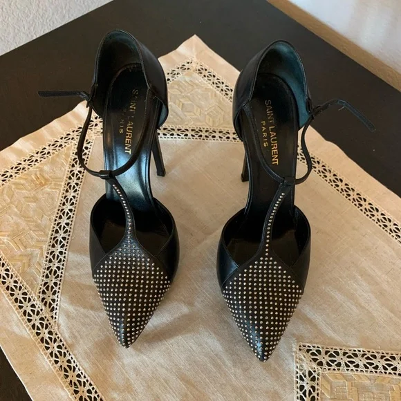 YSL Studded Janis Mary Jane Heel. Black. Size 38. - Picture 5 of 15